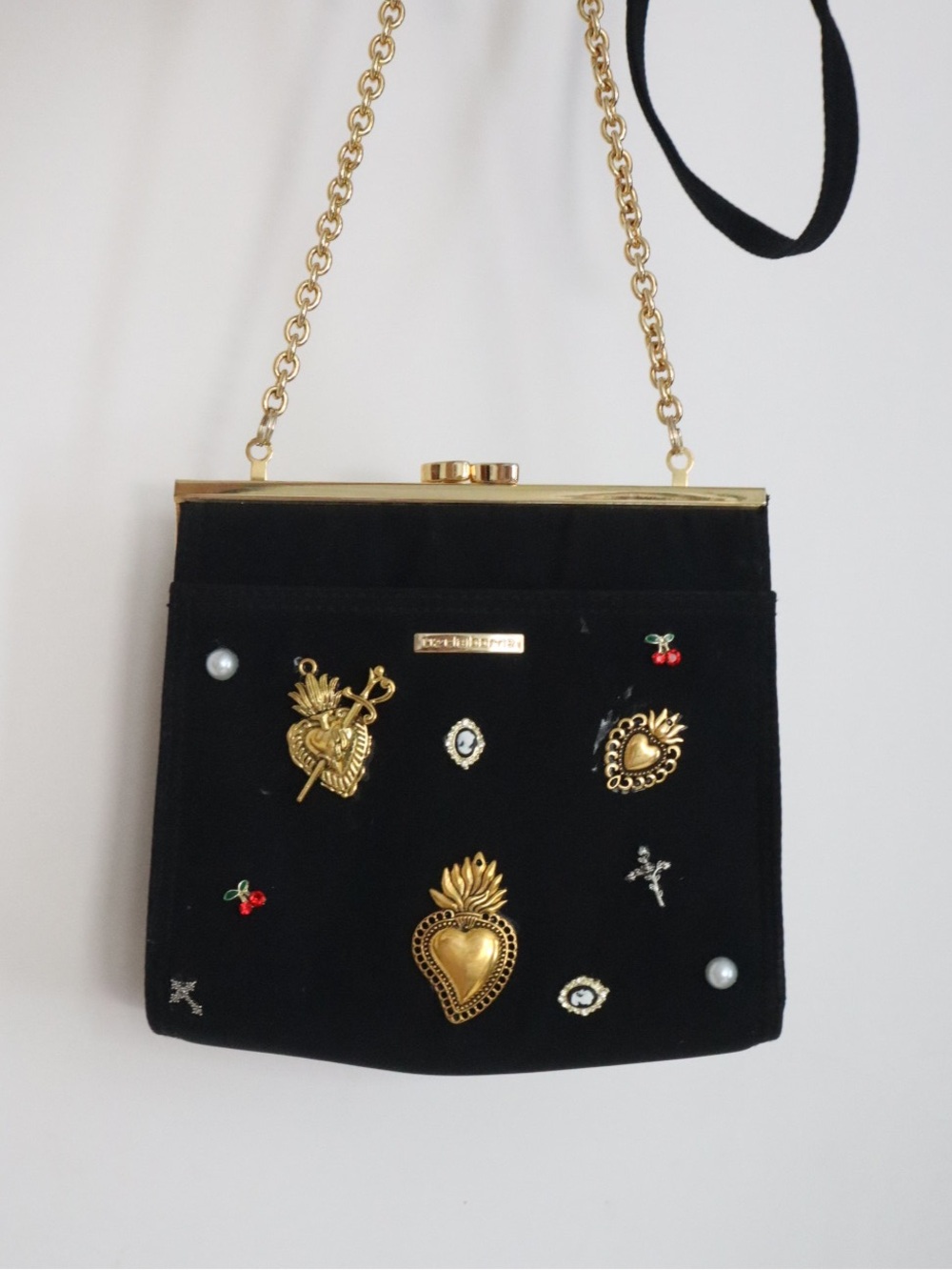 Liz Claiborne Black Embellished Shoulder Purse with Gold Accents - Picture 1 of 4
